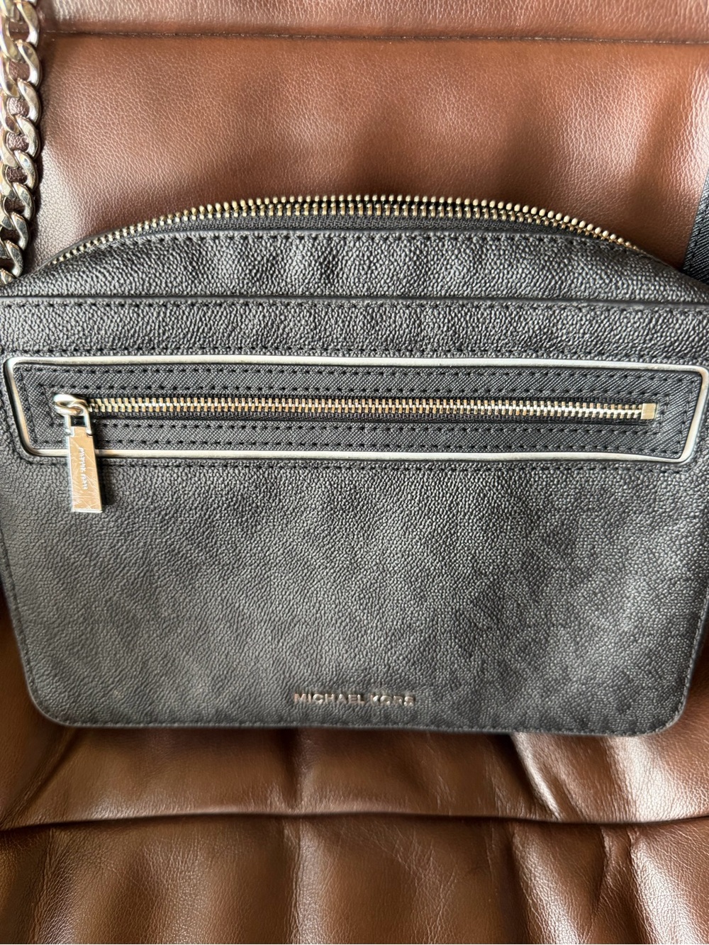 Michael Kors Black Crossbody with Silver-tone Chain and strap NWOT
